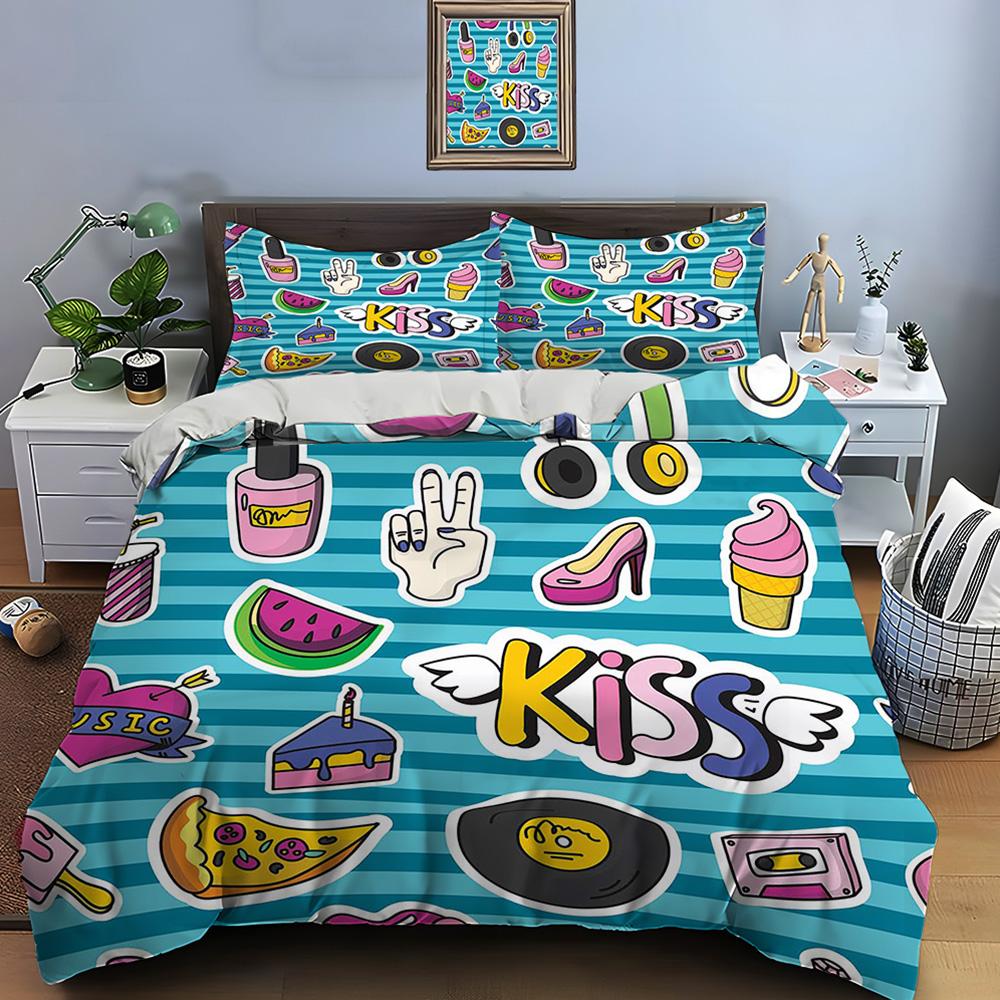 3PC Fashion Make Up Print Bedding Set Duvet Cover 1 Duvet Cover 2 Pillowcases Adult and Children Bedding Set Luxury Girls Gifts