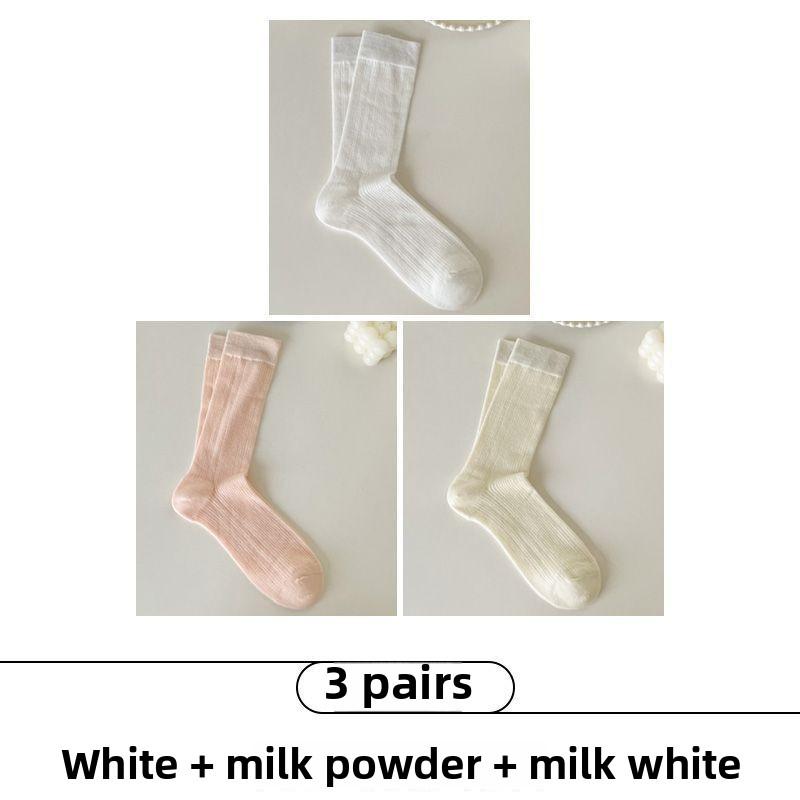 3 Paar Damen Sommer Dünn Vertikale Streifen Hohl Unifarben Alle Bauen Hohe Röhren Stapelsocken