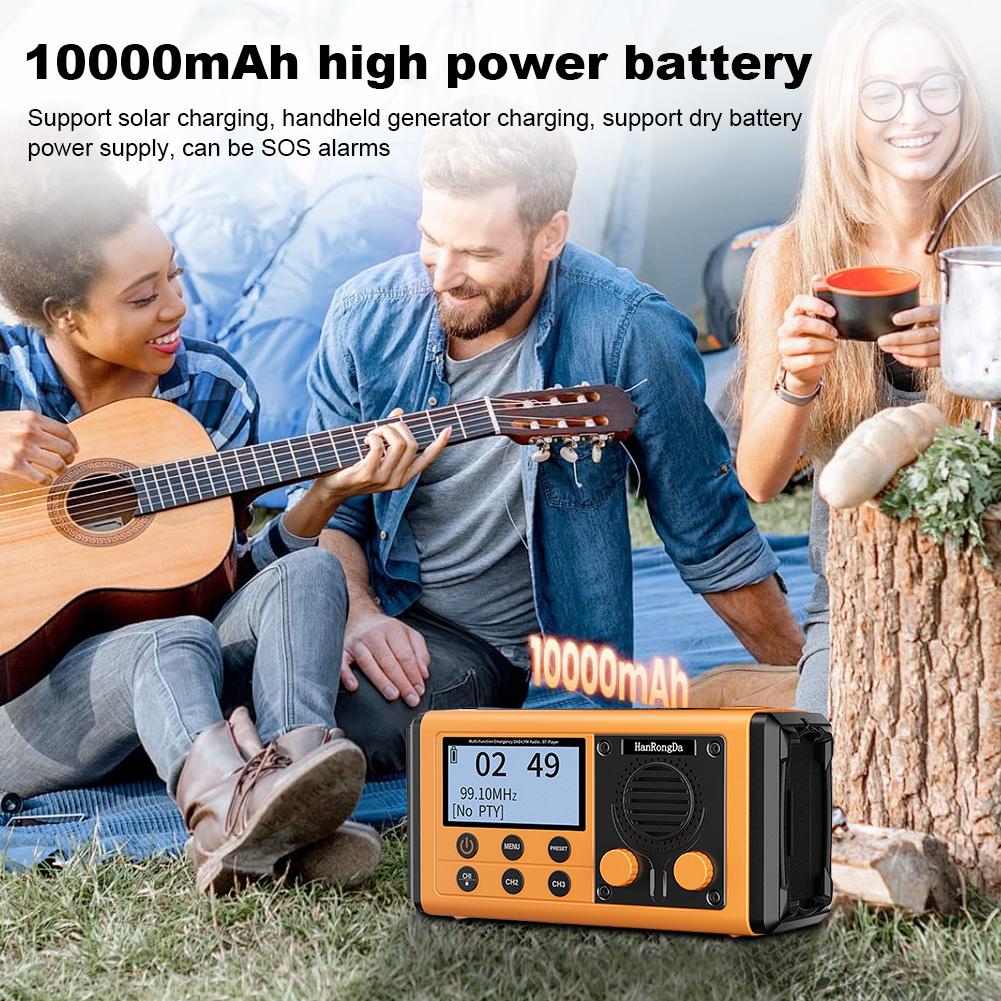 10000mAh Portable Emergency Radio with Speaker Solar/Hand Crank Charging Survival Radio W/ Flashlight SOS Alarm Headphone Jack