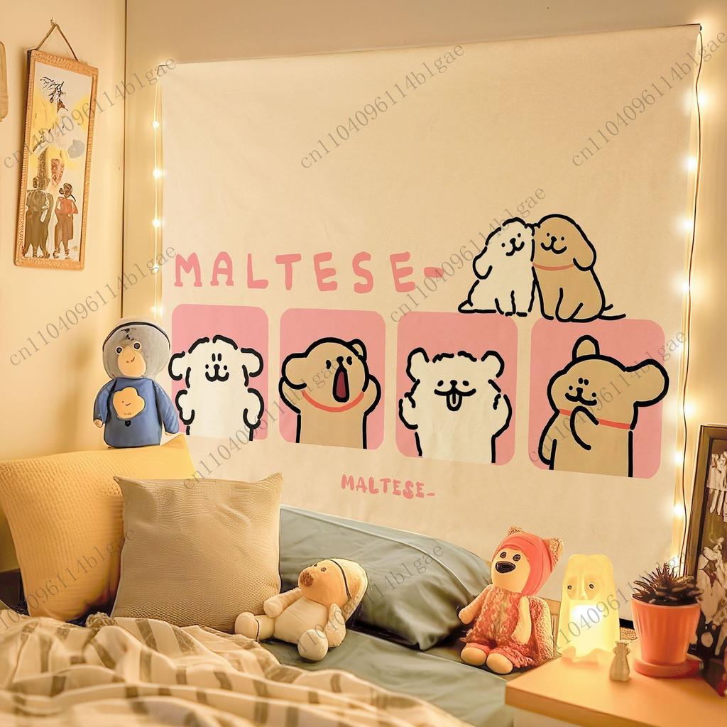 Cute Cartoon Dogs Wall Tapestry - Kawaii Room Decor, Aesthetic Wall Art for Dorm and Home Decoration Bedroom Decoration