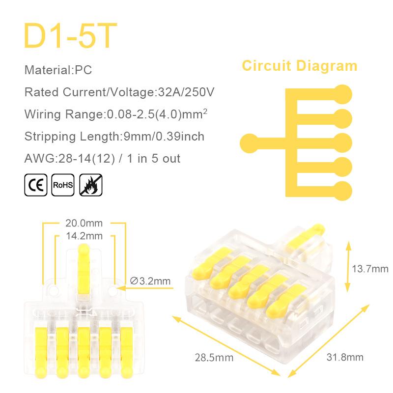 5/10PCS Mini Fast Compact Splicing Conductor Connector 1 In Multiple Out Splitter Splicing Terminal Block M3 Screw Fixing Hole