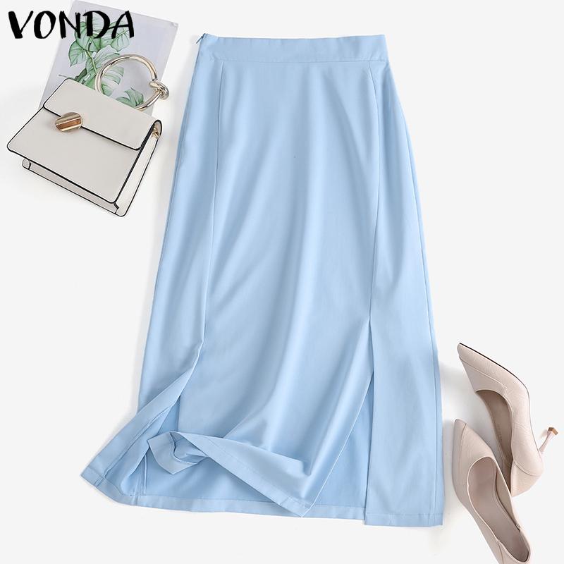 

VONDA весенние женские однотонные длинные юбки с разрезом