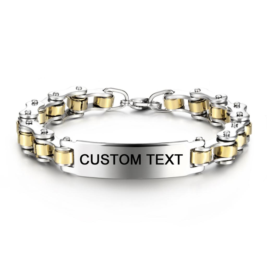 Personalize Bicycle chain Custom Name Text Men Stainless Steel Bracelet For Women Smooth Engrave Logo Id Bracelets Gift Jewelry
