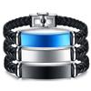 Stainless Steel 12mm Minimalist Leather Woven Bracelet Women Men Modern Geometric Cuff Jewelry Accessory