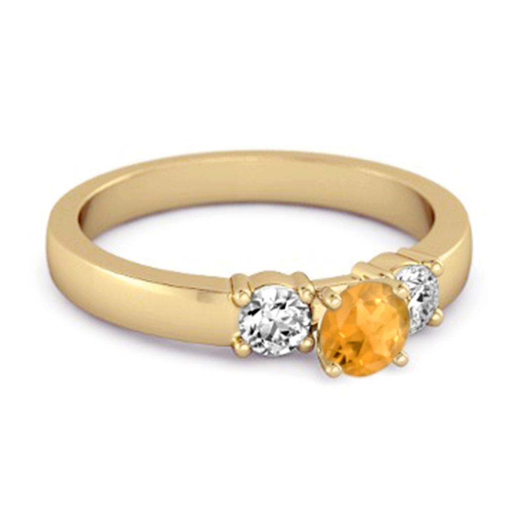 Citrine Elegant Three Stone Ring - 925 Sterling Silver Gold Vermeil