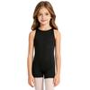 Kids Girls Gymnastics Dance Bodysuit Round Neck Sleeveless Back Invisible Zipper Thigh Length Jumpsuit for Practice Training