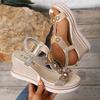 Pearl Crystal Decor Wedge Sandals for Women Bohamian Style Chunky Platform Sandalias Mujer Summer 2025 Thick Bottom Beach Shoes