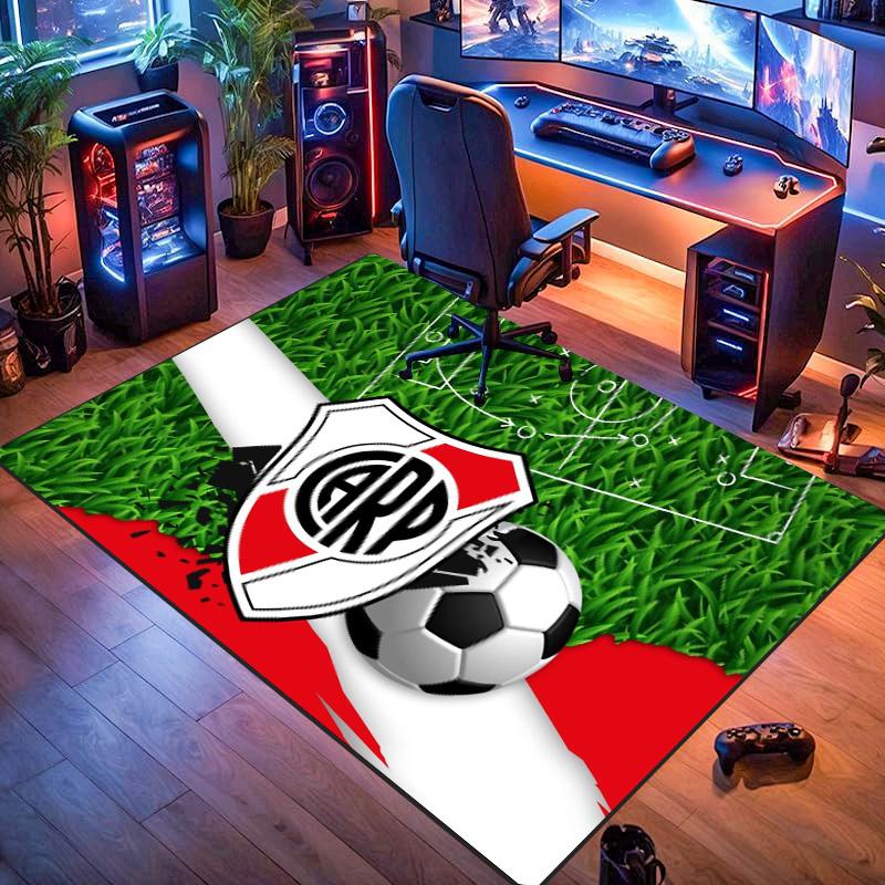 River Plate CARP Crest Soccer Field Grass Print Area Rug Argentine Football Fan Non Slip Rectangular Floor Mat Gaming Room Sports Fan Home Decor Rug