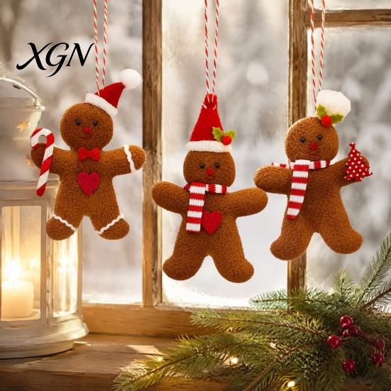 Christmas Wreath Embellishments 3 Pcs Mini Plush Gingerbread Man Ornaments, Small Stuffed Cute Xmas Tree Decor Decoration for Holiday Home Decor,