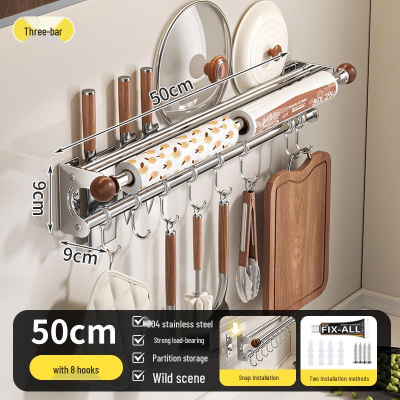 Wall-Mounted Multi-Functional Kitchen Rack: Knife Holder, Pot, Spatula & Spoon Storage, Punch-Free Installation