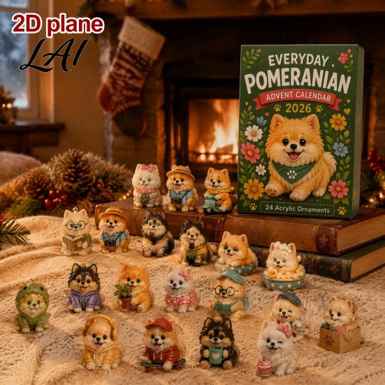 Holiday Gift Box Dog Advent Calendars 2026 Cute 24 Days Christmas Countdown Calendar 2D Acrylic Collectible Figures for Lovers Kids Adults