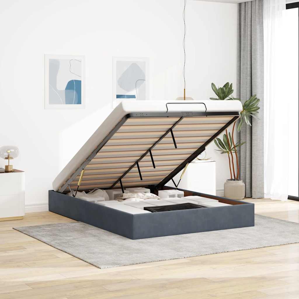 Ottoman Bed without Mattress Dark Grey 140x190 cm Velvet