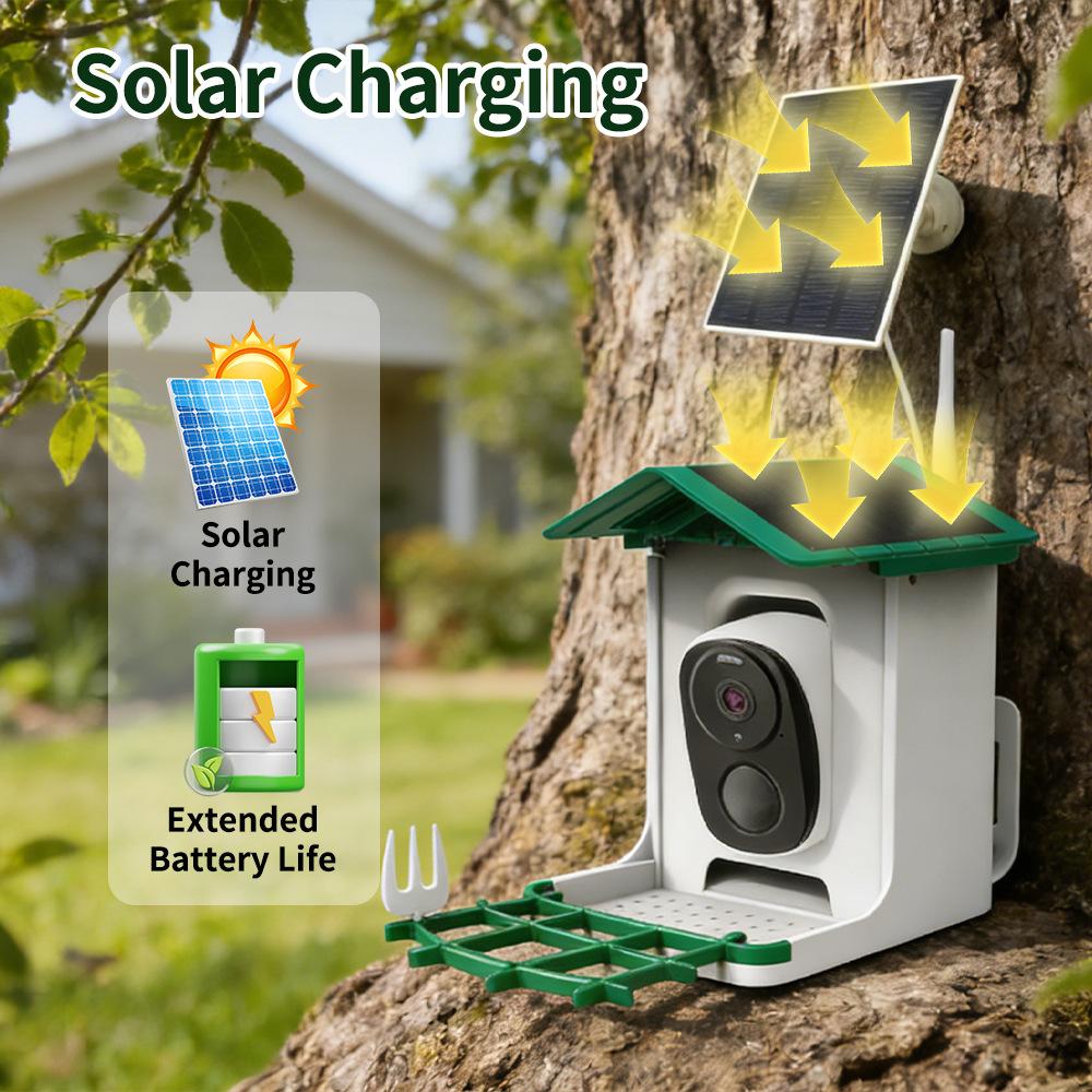 Premium Baiyi BD015 Solar Powered Smart Bird Feeder HD Full Color Wifi Camera Home Remote Monitor for Outdoor Pet Birds