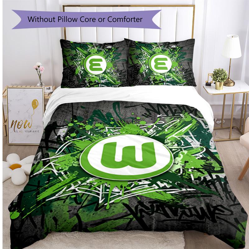 Set Biancheria da Letto 3 Pezzi Stampato FC VfL Wolfsburg Traspirante Copripiumino con Federe Biancheria da Letto Decorativa per Camera da Letto Casa