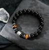 Frosted Map Stone Bracelet Men Double Layer Beads Titanium Steel Matching Wrist Jewelry