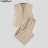 INCERUN Two Pieces Vintage Men Sleeveless Tops Long Pants Sets Outfits