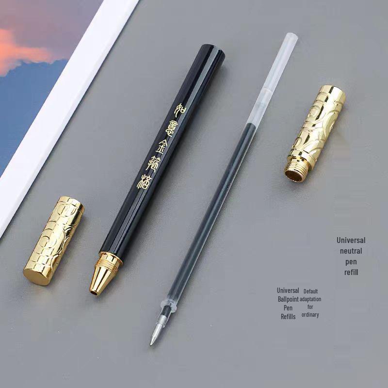 Goldener Knüppel Signatur Drehbarer Gelstift - Retro Chinesischer Stil für Büroschreiben und Geschäftsunterzeichnungen