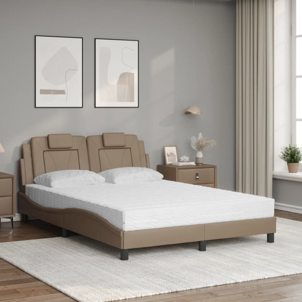 Vidaxl Łóżko Z Materacem, Cappuccino, 120X200 Cm, Sztuczna Skóra