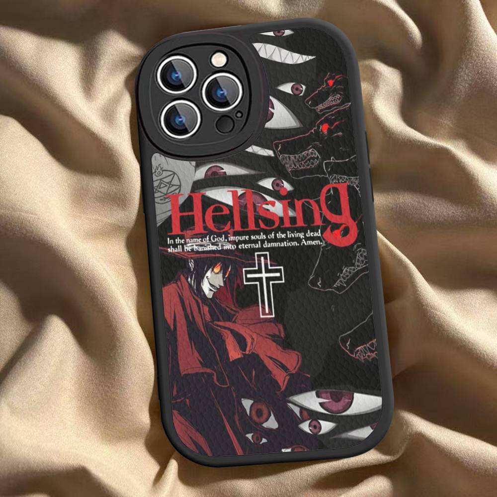 H-Hellsing Anime Cool Phone Case for iPhone 16 15 14 13 Pro Max 11 12 Plus Leather Silicone Cover