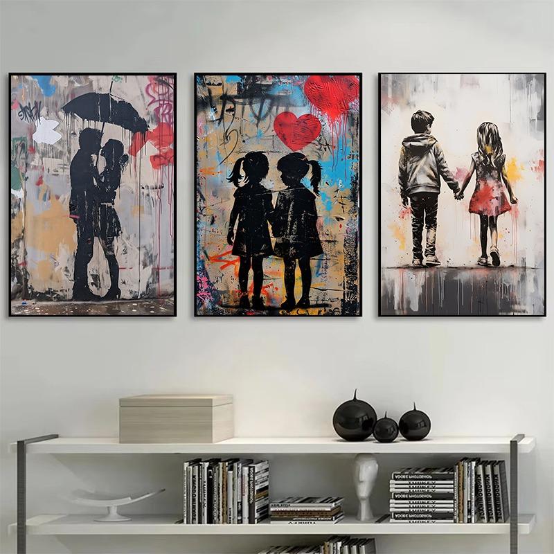 Pop Street Graffiti Veggkunst Banksy Gutt Jente med Ballong på Lerret Plakater og Trykk Maleri for Stue Hjemmeinnredning Gaver