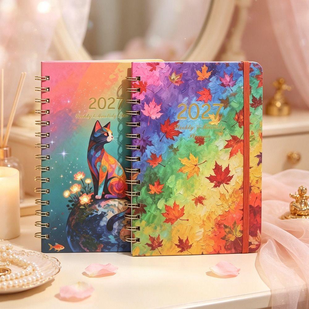 A5 Agenda Book Floral Pattern Planner Notebook Portable 2027 Schedule Book Students