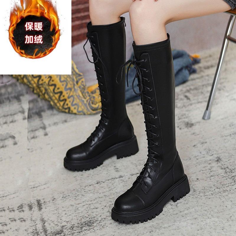 

Женские осенне-зимние новые ботинки до колена на толстой подошве, высокие ботфорты, ботинки Мартин на тонких ремешках 40