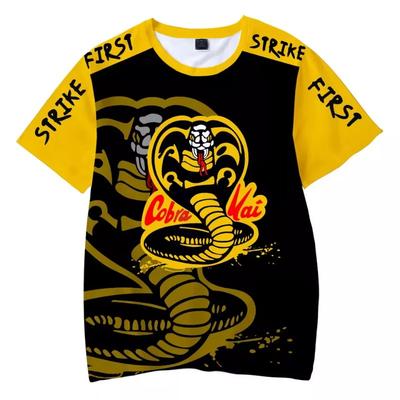 Herren-T-Shirt im Cobra Kai-Stil mit 3D-Druck, kurzärmelig, lässig, sportlich, Rundhalsausschnitt, schnelltrocknend, bequem, atmungsaktiv