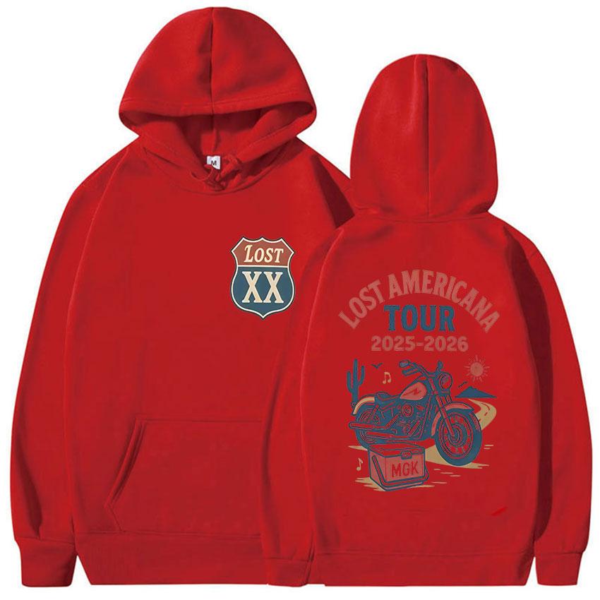 

Худи с логотипом рэпера MGK Lost Americana Tour 2025-2026 Мужские Женские Мода Харадзюку Толстовки Винтажные Оверсайз Худи с Длинным Рукавом S