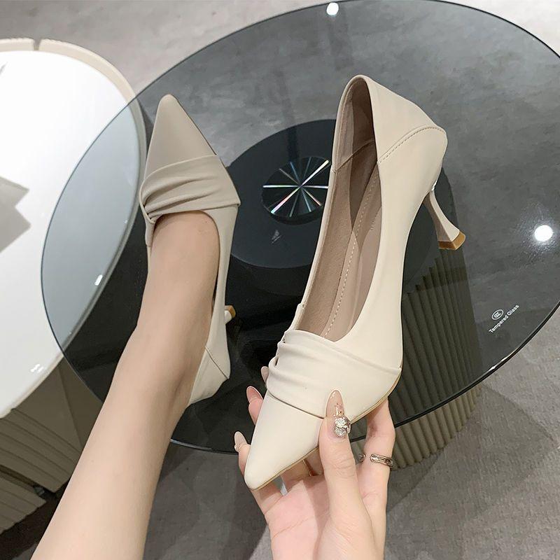 Versatile Professional Spring Mid-heel Single Shoes High Heels Stiletto Work New Pointed Fairy Shoes