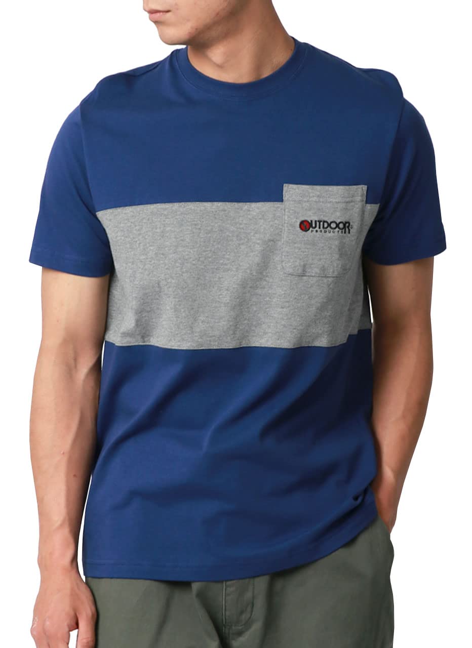 

Outdoor Products Men s Short Sleeve T-Shirt with Pocket, Embroidered, 100% Cotton, Navy, Size LL