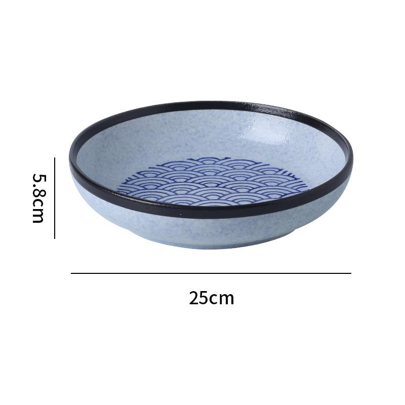 Japanese Classic Blue Pattern Tableware Hotel Style Western Food Plate Deep Plate Household High Value Shallow Plate Ceramic Disc