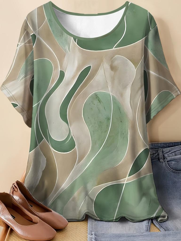 Women Vintage T-Shirt Tops Geometry Graphics Tee O-Neck Short Sleeve T-Shirts 2026 New Casual Tees Y2k Summer Women's Clothing