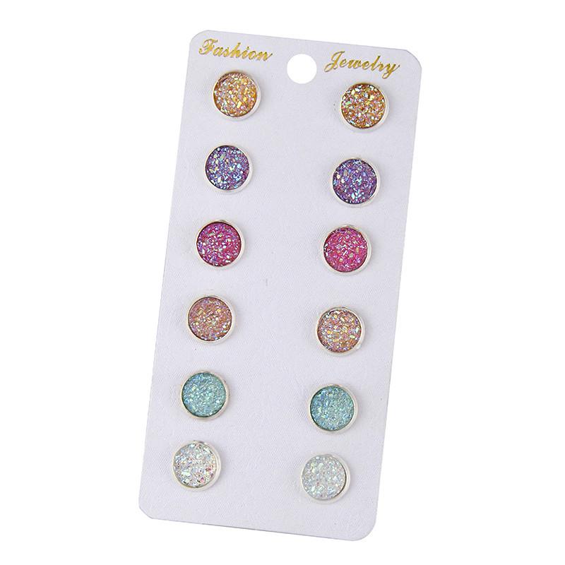 6 Pairs Stainless Steel Shiny Austrian Crystal Round Stud Earrings Set