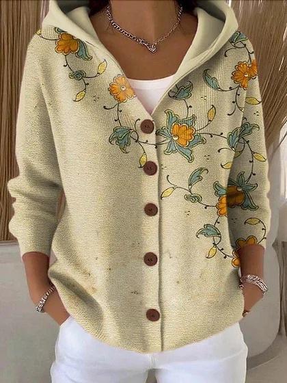 New V-neck button long-sleeved hooded sweater autumn and winter Christmas fashion personalized coat women
