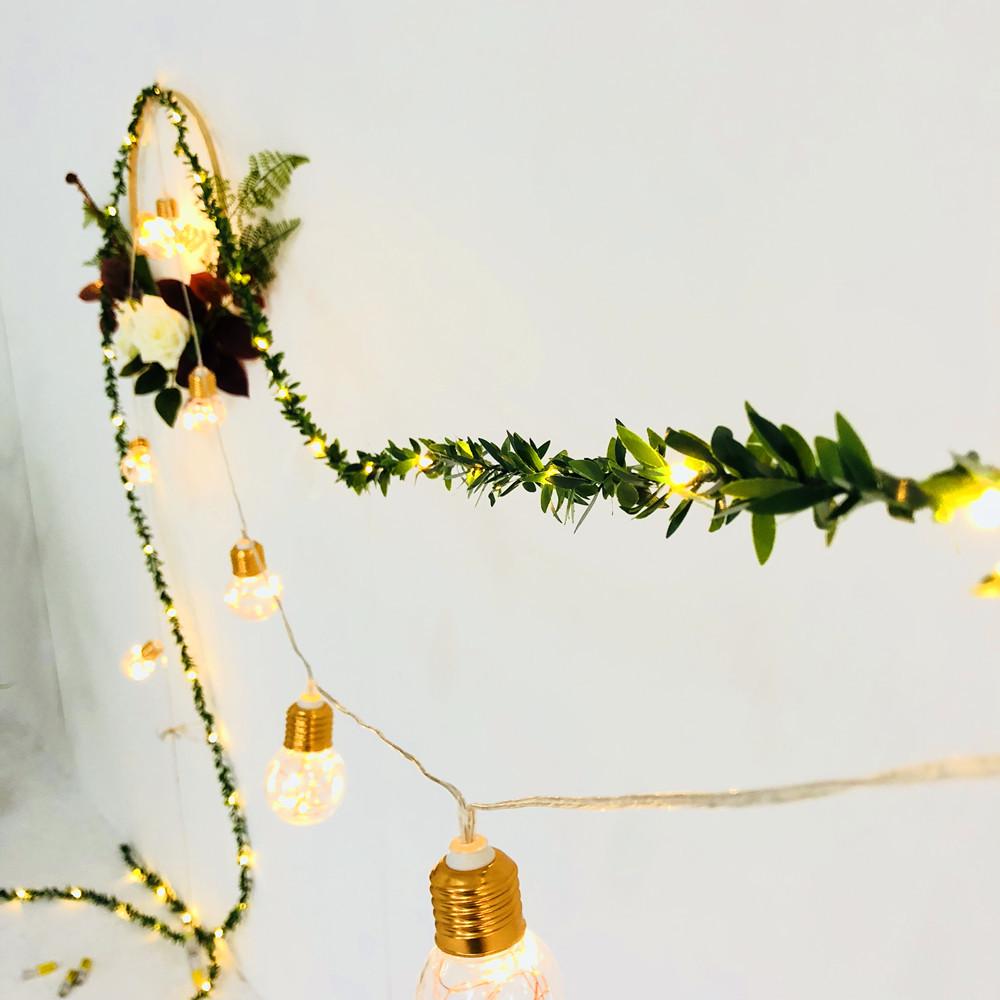 1pc Artificial Green Leaf LED String Lights, LED String Lights Battery Operated Vine Fairy String Lights Hanging Garland Copper