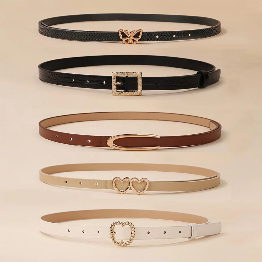 5Pcs/Set Fashion Button Women s Belt Simple Y2k PU Leather Girdle Versatile Luxury Retro Pin Buckle Belt Dresses