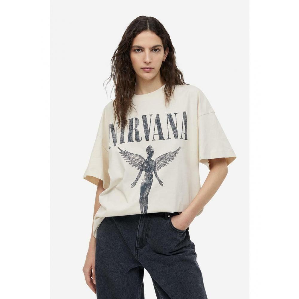

H&M Длинная футболка с принтом Кремовая Nirvana 1002471044