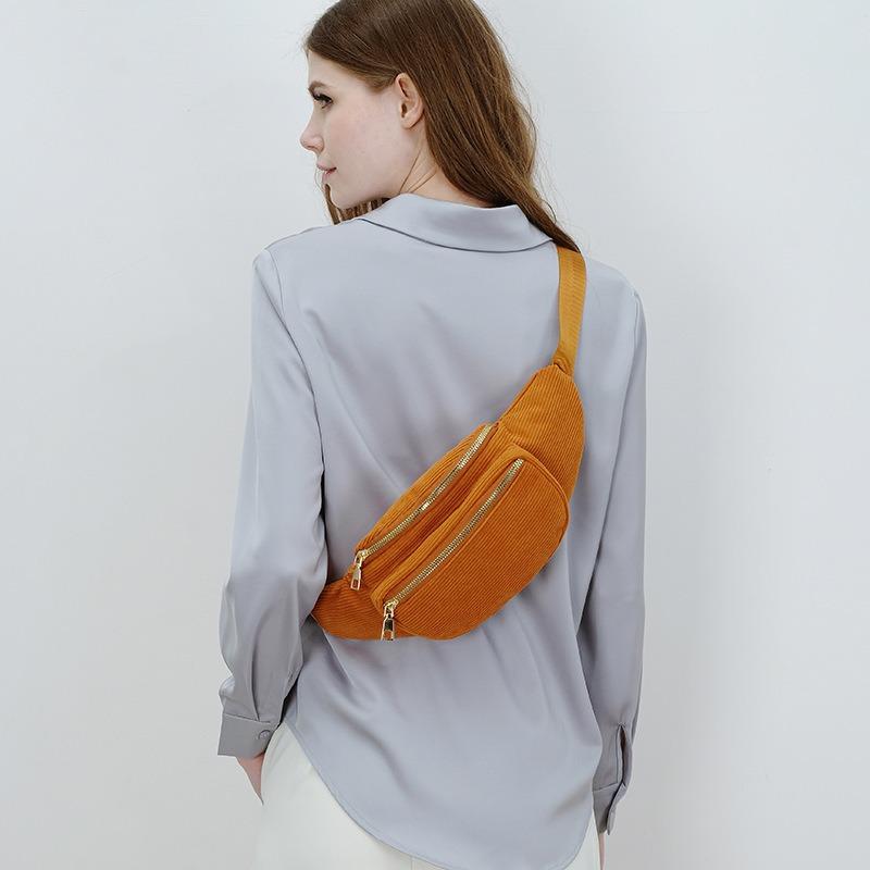 Women's fanny pack, new fluff fabric, double-layer women's breast bag, casual and simple change bag, mobile phone bag.