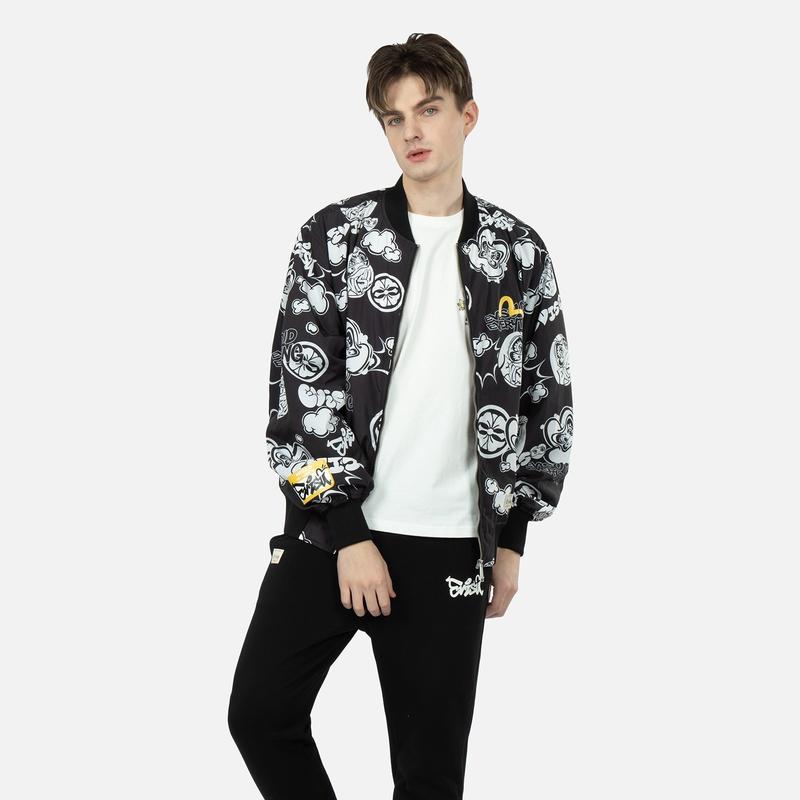 EVISU Jackets Men's Black All Over Print Baseball Collar Moderate Other 2ESHTM3JK712RXPL
