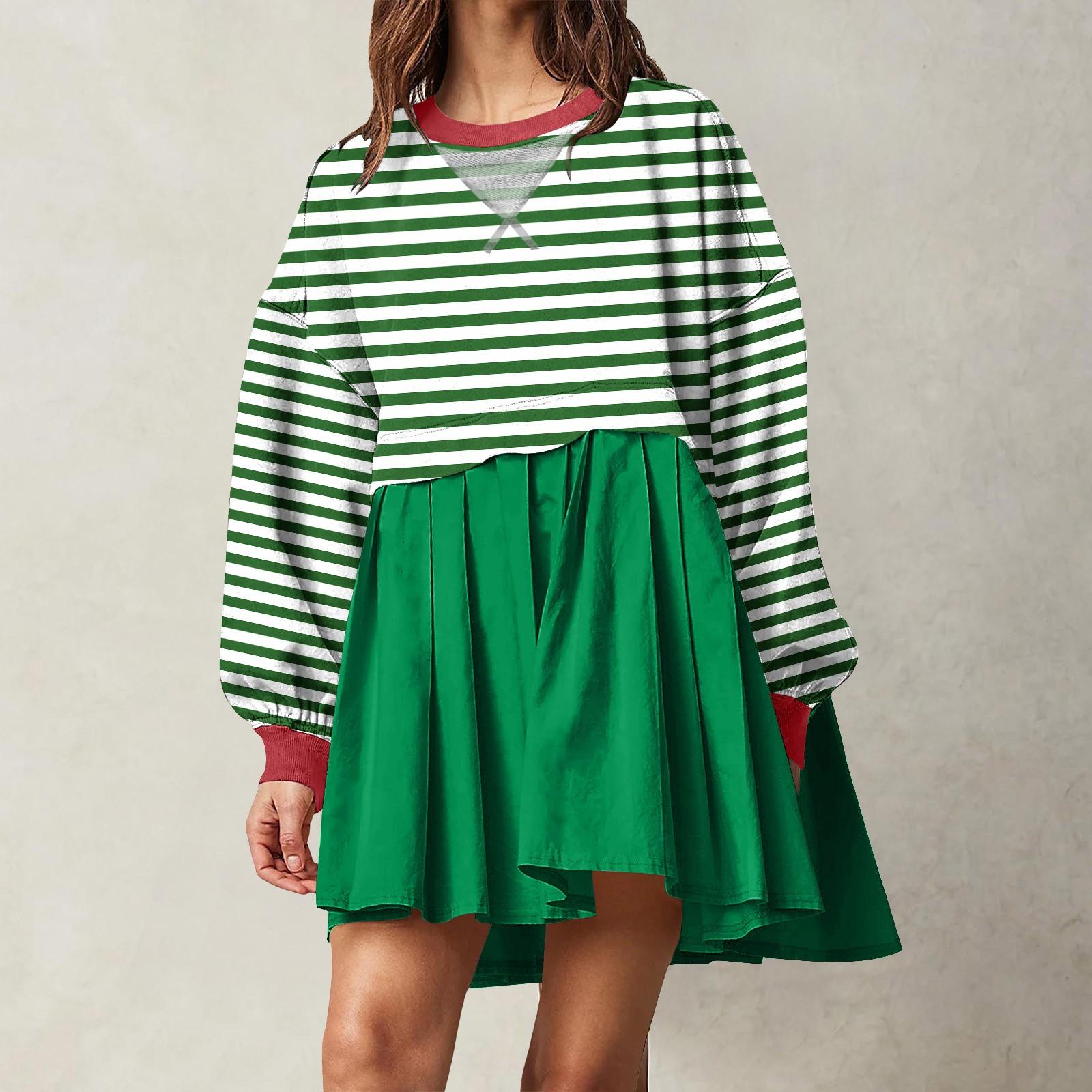 Женское модное повседневное платье с цветными блоками и полосатым принтом — фото 5