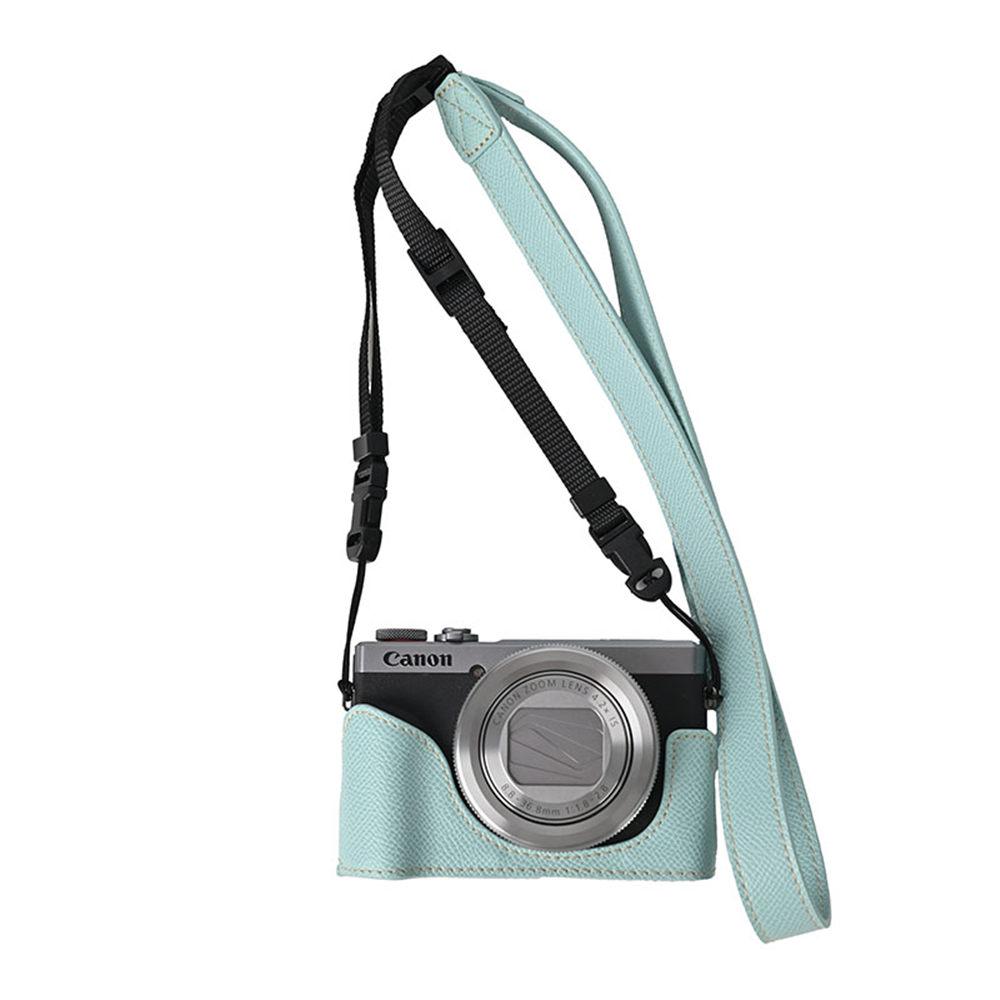 Półpokrowiec na aparat z PU skóry z nadrukiem palmy dla Canon G7X II Mark II III G7X2 G7X3 Pokrowiec z otwarciem od spodu ze paskiem na szyję