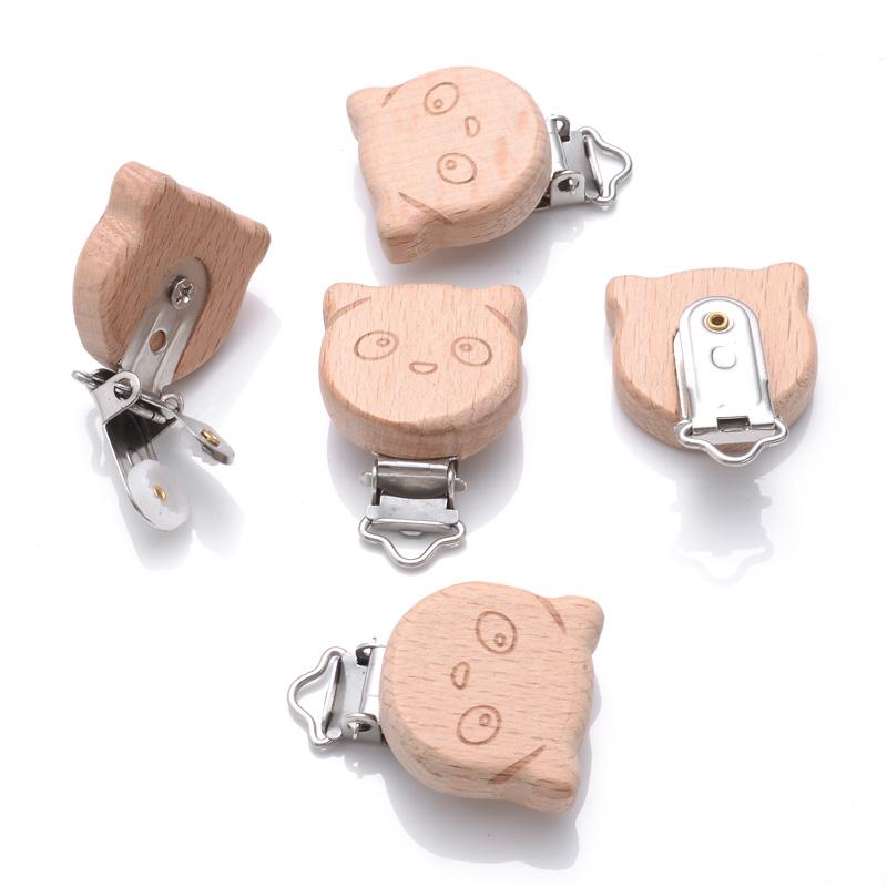 1Pcs Printing Animal Dummy Clip Beech Wood Nipple Clip For Teether Chewing Toys Accessory DIY Anti-Drop Baby Pacifier Chain