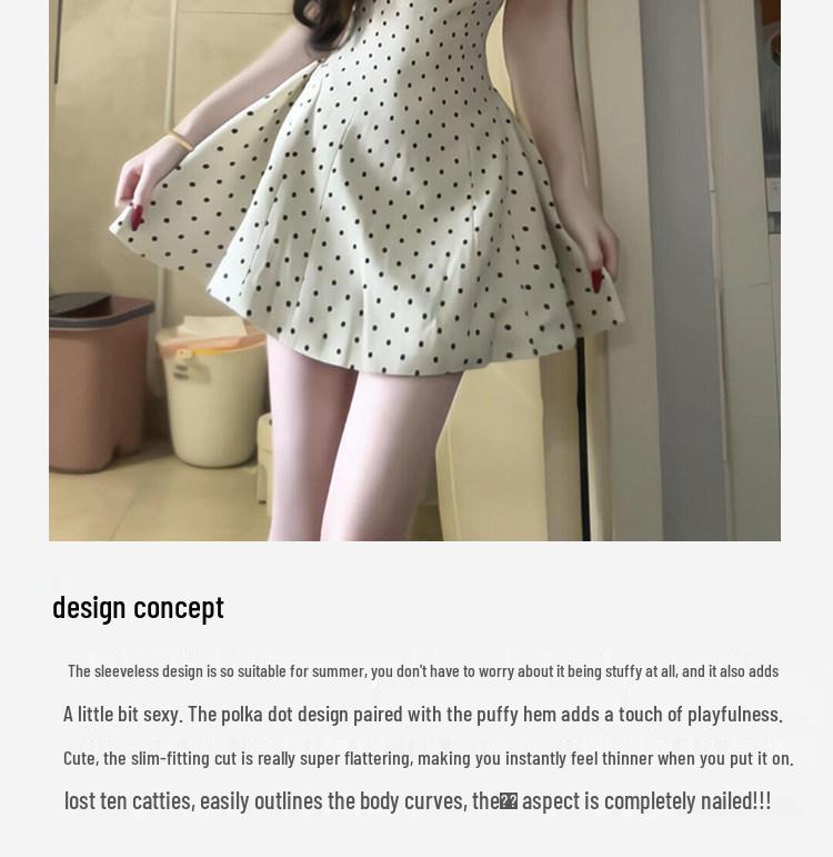 Damen-Frühjahrs-Pünktchen-Spaghettiträgerkleid - Weiß, Tailliert, Figurschmeichelnd, Petite Passform