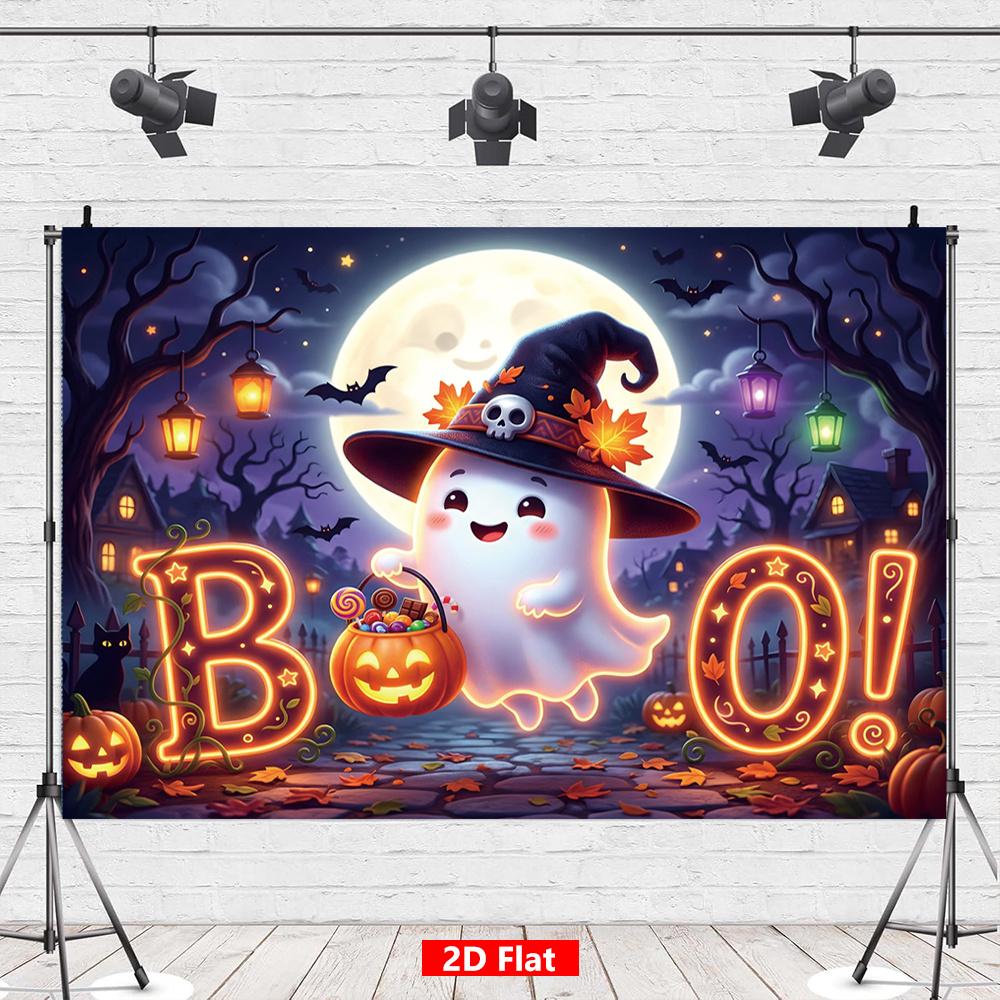 [2D Flat] 1 piece spine-tingling Halloween backdrop banner with ghost BOO patternzyc
