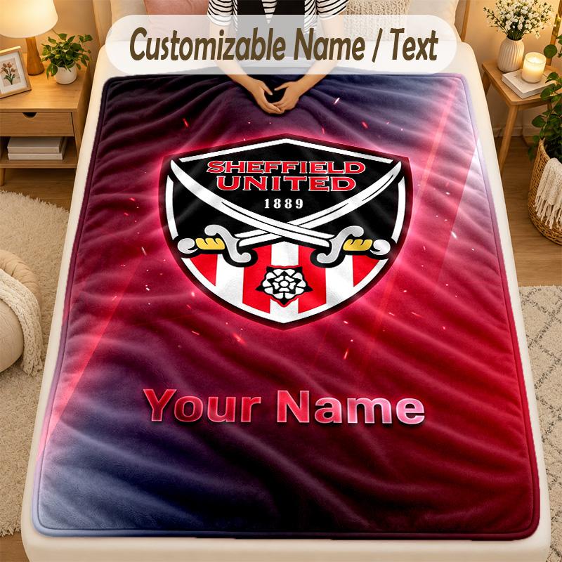 Flannel BlanketSheffield United FC Custom Name Text Personalized Soft Warm Throw Blanket Home Decor Gift