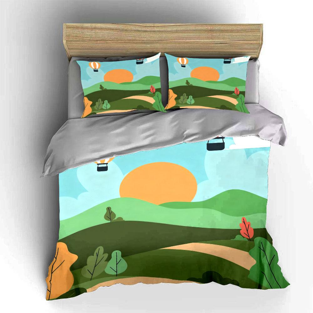 Hot Air Balloon Landscape Decor Soft Comfortable Duvet Cover Bedding Set Included 1*Duvet Cover & 2*Pillowcases, Gift