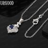 925 Sterling Silver Three-Layer Heart-Shaped Blue AAA Zirconia Pendant Necklace - Stylish Evening Jewelry
