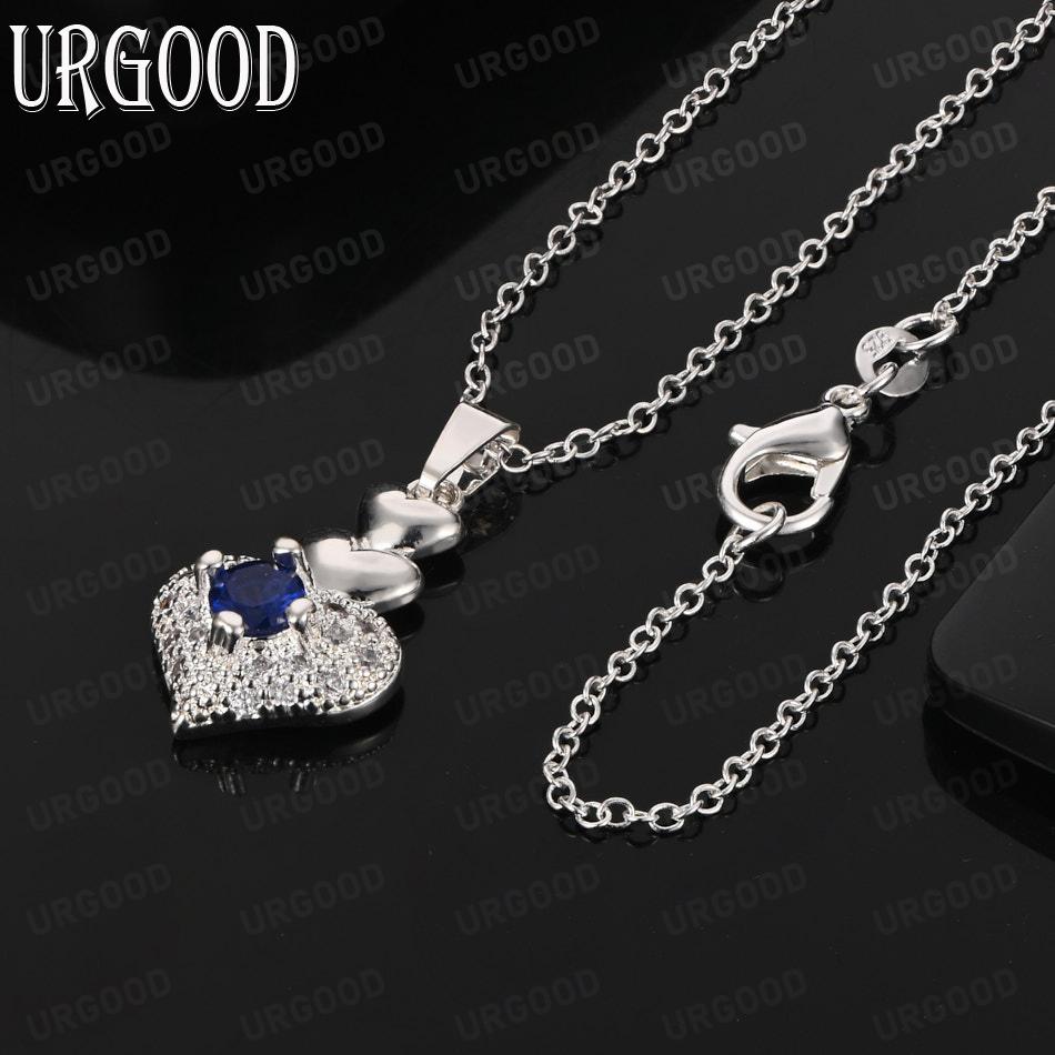 925 Sterling Silver Three-Layer Heart-Shaped Blue AAA Zirconia Pendant Necklace - Stylish Evening Jewelry