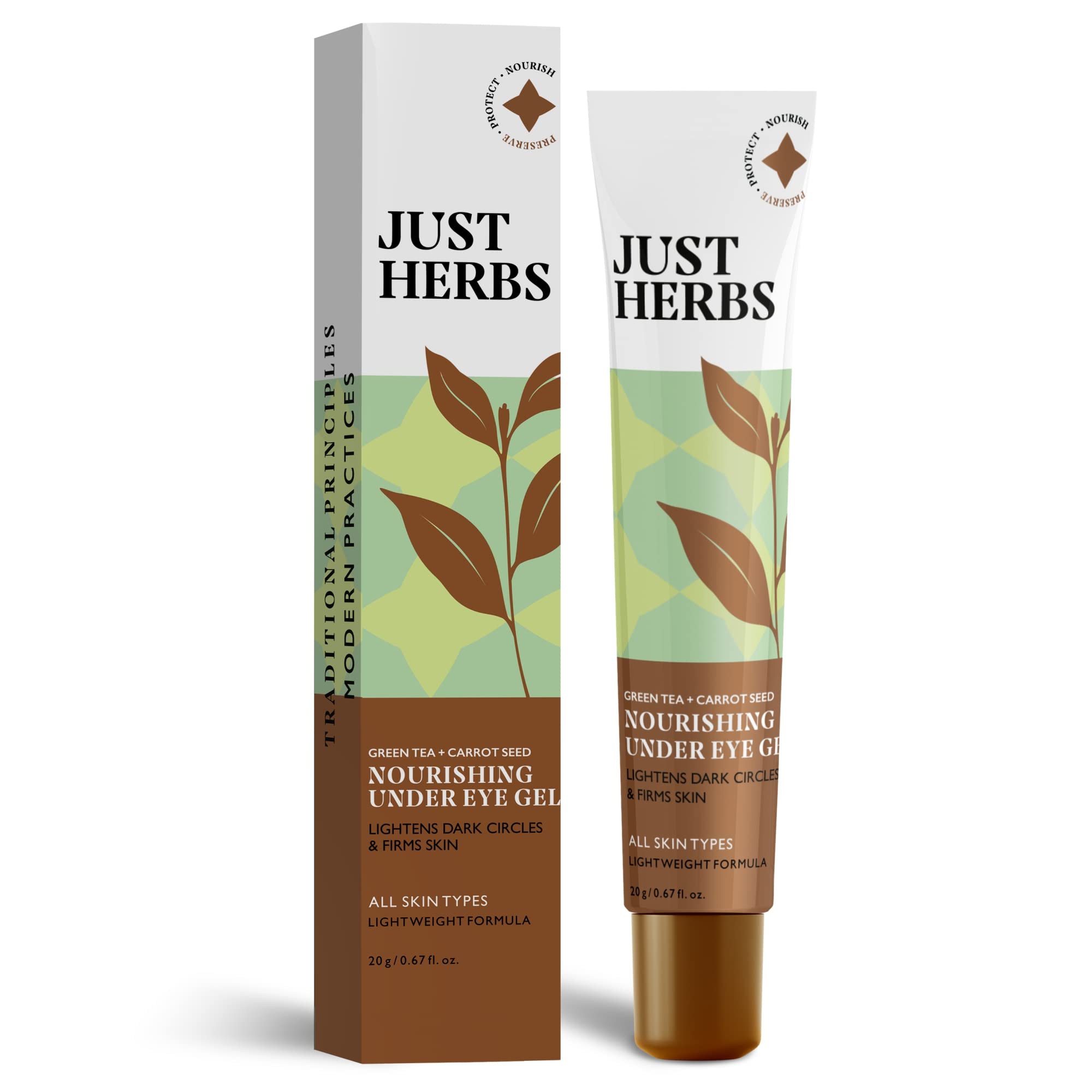 

Just Herbs Nourishing Under Eye Gel Cream for Dark Circles, Eye Puffiness, Fine Lines & Wrinkles with Green Tea & Carrot Seed -For Men & Women 20 gm