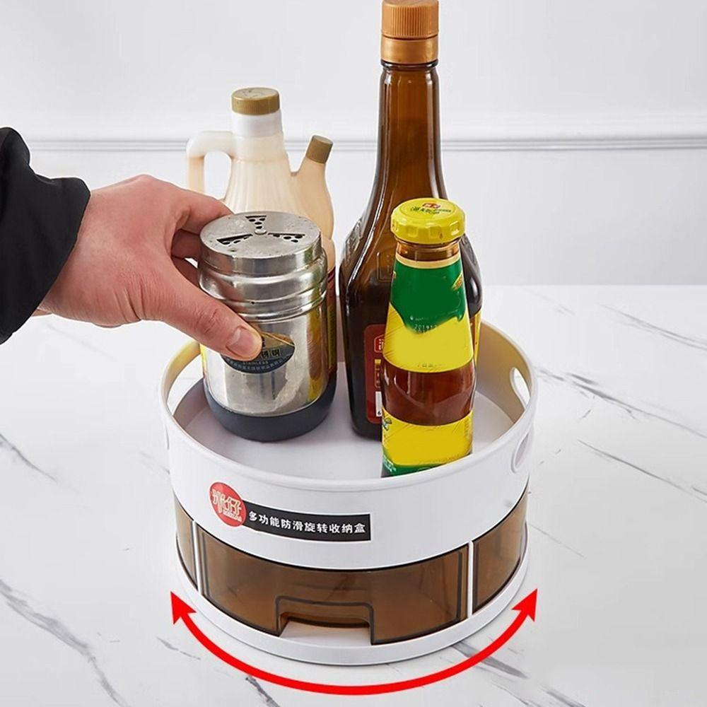 Non-Slip Double Spice Tray Round Rotatable Seasoning Holder 360° Rotating Storage Tray  for Home